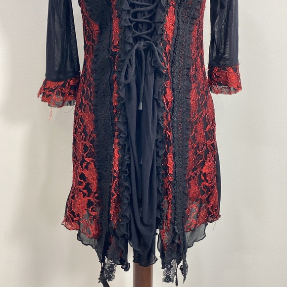 Pretty Angel Punk Goth Halloween Witchy Lace Top Red/Black Size Large - Picture 3 of 9